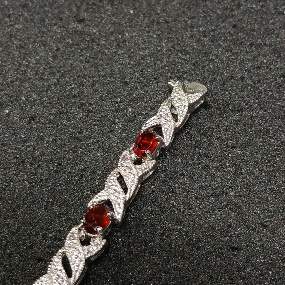.925 Sterling Silver Garnet & Diamond Tennis Bracelet 7½" Dark Red NWT FMC - Picture 5 of 6
